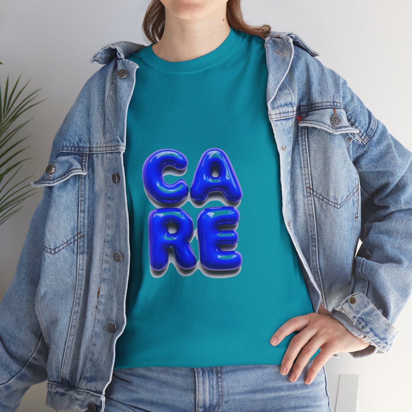 Unisex Heavy Cotton Tee - Bold 'CARE' Graphic T-Shirt for Positive Vibes