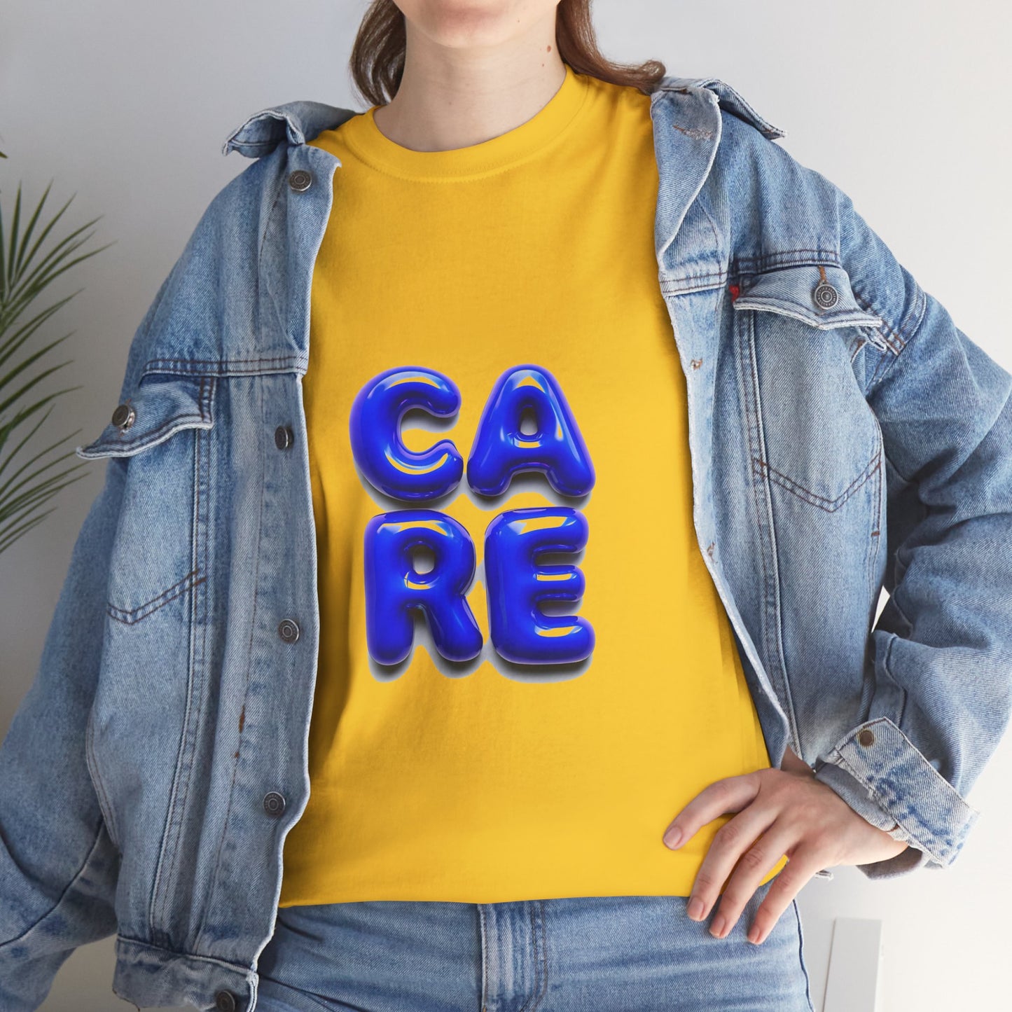 Unisex Heavy Cotton Tee - Bold 'CARE' Graphic T-Shirt for Positive Vibes