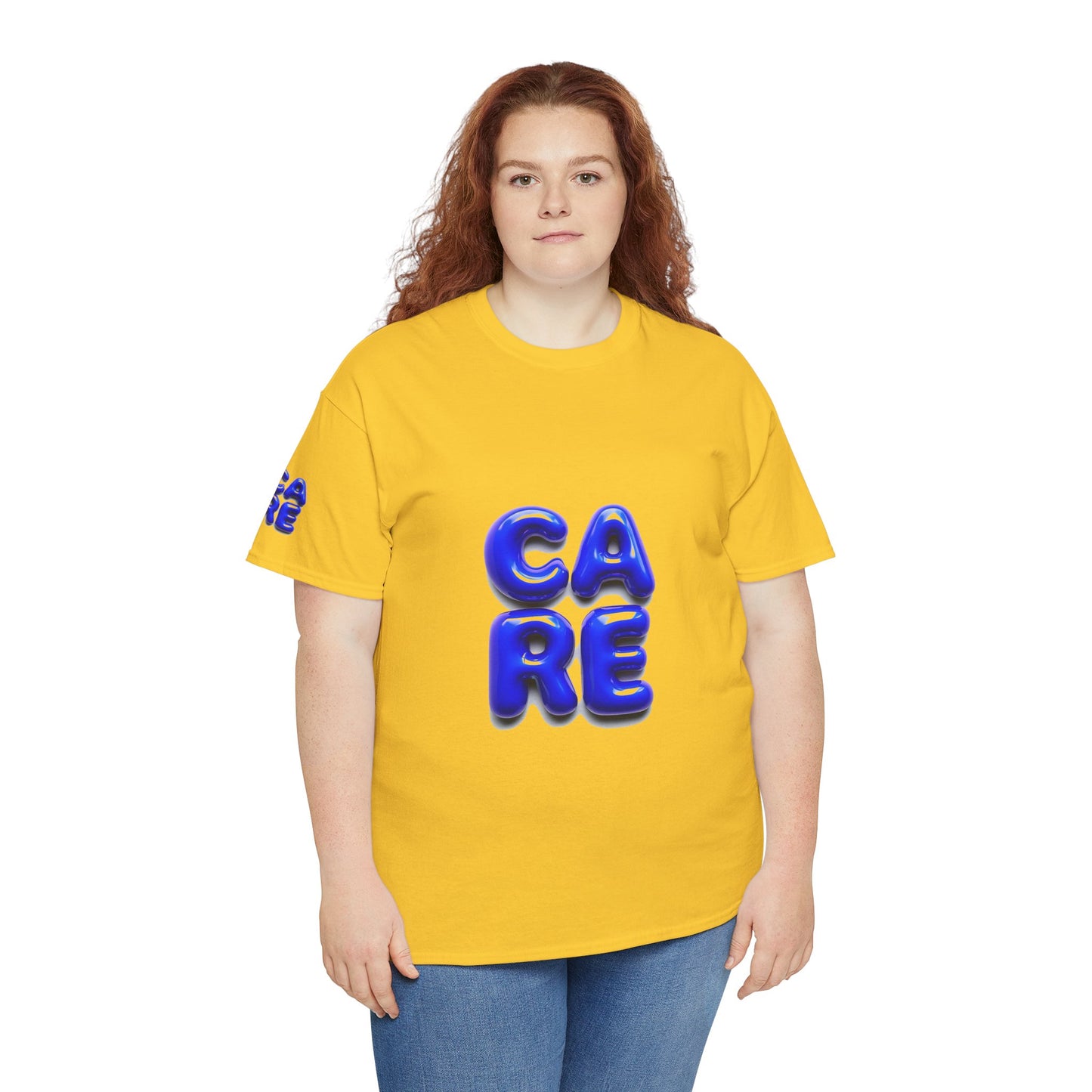 Unisex Heavy Cotton Tee - Bold 'CARE' Graphic T-Shirt for Positive Vibes